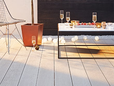 Limed Oak decking at night